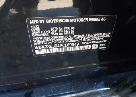 2023 BMW 760 I xDrive z USA, uszkodzony, nr VIN WBA33EJ04PCL69949